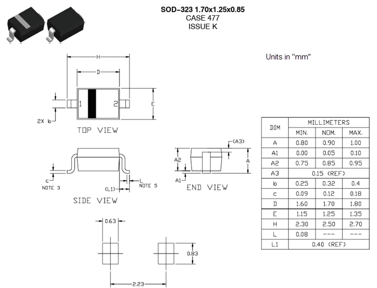 機械図面 - onsemi MM3Zツェナーダイオード